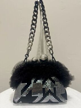 Sequin Embroidered Leather Handmade Custom “Super Ball” Kisslock Clutch Bag